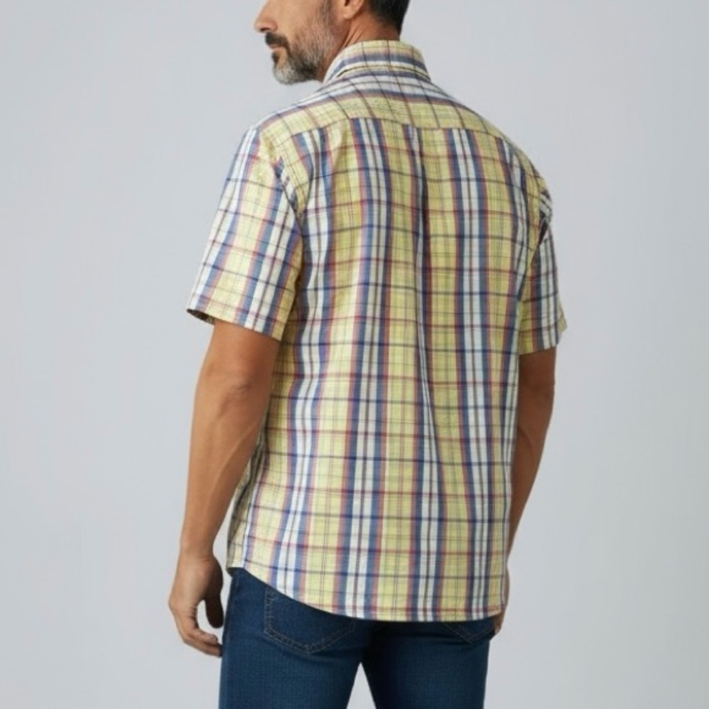 Bobby Jones Button Down Size Large Yellow Plaid Golf Casual Short Sleeve Preppy - Picture 2 of 9